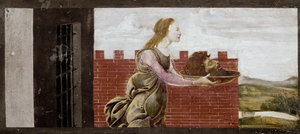 Salome trzymająca głowę św. Jana Chrzciciela. Fragment ołtarza św Barnaby (Tempera na drewnie) autorstwa Sandro Botticelli