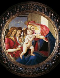 Dziewica z Dzieciątkiem i Dwa Anioły (tempera na drewnie, ok. 1490) autorstwa Sandro Botticelli