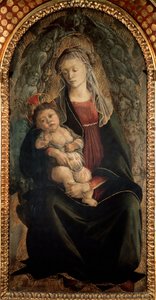 Dziewica z Dzieciątkiem w chwale w otoczeniu aniołów Serafinów Detrempe na drewnie – Alessandro di Mariano dei Filipepi, dit Sandro Botticelli (1445-1510) 1469-1470 Wymiary 120x65 cm Florencja Galeria Uffizi (Uffizi) autorstwa Sandro Botticelli