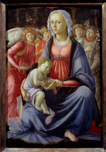 Dziewica z Dzieciątkiem w otoczeniu pięciu aniołów Obraz Alessandro di Mariano dei Filipepi dit Sandro Botticelli (1445-1510) XV w. Słońce. 0,58x0,4 m² autorstwa Sandro Botticelli