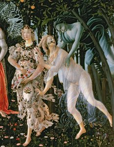 Szczegół Zefir i Flora jako Godzina Wiosny, z tempery Primavera na detalu panelu z 558 autorstwa Sandro Botticelli