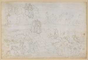 „Boska komedia”, „Piekło”, XXIX. Wergiliusz i Dante w ósmym kręgu piekła (Malebolge), 10. bolgia: kara dla fałszerzy i alchemików autorstwa Sandro Botticelli