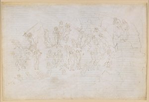 „Boska komedia”, „Piekło”, XXVIII. Wergiliusz i Dante w ósmym kręgu piekła (Malebolge), 9. bolgia: kara dla heretyków i podżegaczy do niezgody; spotkanie z Mahometem i Bertranem de Bornem autorstwa Sandro Botticelli