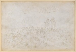 „Boska komedia”, „Piekło” XXXII. Dziewiąty krąg (Cocytus), 1. i 2. pas: Kara dla zdrajców rodziny i ojczyzny w lodzie Caina i Antenora autorstwa Sandro Botticelli