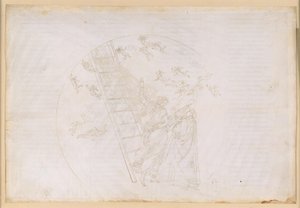 „Boska komedia”, „Raj”, XXI. Przejście do siódmej sfery planetarnej (niebo Saturna): Dante widzi drabinę Jakuba i światło błogosławionych, którzy niegdyś wykazali się w „Contemplatio”; przemowa Piotra Damiana autorstwa Sandro Botticelli