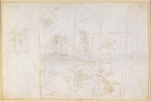 „Boska komedia”, „Czyściec”, XXVIII. Raj ziemski: Dante i Matelda nad rzeką Lethe autorstwa Sandro Botticelli