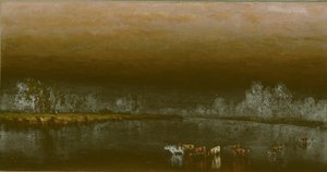 Krowy w stawie o zachodzie słońca, 1860. autorstwa Sanford Robinson Gifford