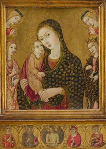 Madonna i Dzieciątko z Martwym Chrystusem, św. Agnieszką i Katarzyną Aleksandryjską...ok. 1470-80. autorstwa Sano di Pietro