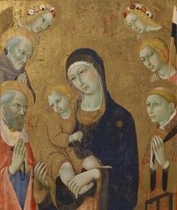 Dziewica z Dzieciątkiem, aniołowie i święci (obraz na desce) autorstwa Sano di also Ansano di Pietro di Mencio Pietro