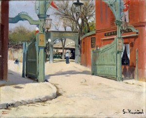Wejście do parku Moulin de la Galette - Obraz Santiago Rusinola (1861-1931) - 1891 - Olej na płótnie - 33,5x41 - Museu Nacional d