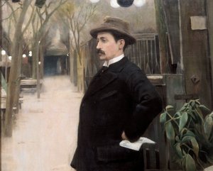 „Portret malarza Miguela Utrillo (1862-1934) podczas jego pobytu w Paryżu” Szczegół. Obraz Santiago Rusinol y (i) Prats (1861-1931) 1891.