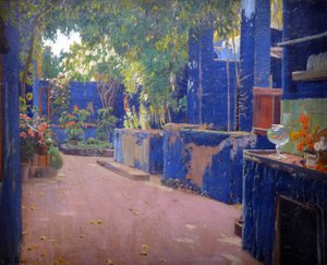 Niebieskie patio - (El patio azul, Sitges) - Obraz Santiago Rusinol y (i) Prats (1861-1931) 1913. Barcelona (Barcelona) Narodowe Muzeum Sztuki Katalonii - Gusman/Leemage