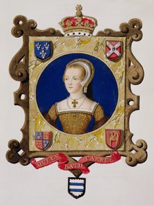 Portret Katarzyny Parr (1512-48) szóstej królowej Henryka VIII jako młodej kobiety z "Pamiętników dworu królowej Elżbiety", wydanych w 1825 r. (wc i gwasz na papierze)
