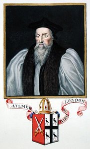 Portret Johna Aylmera (1521-94) biskupa Londynu ze „Wspomnień dworu królowej Elżbiety”, wydanych w 1825 r. (akwarela i gwasz na papierze)