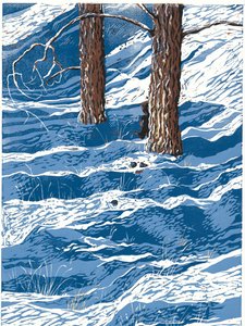 Wiosenne opady śniegu, 2016 (linoryt) autorstwa Sarah Drummond