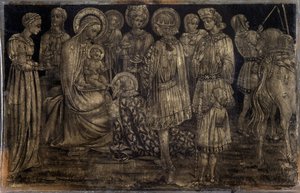 Adoracja Trzech Króli obraz Sassetta (1392-1450) wym. 29x46 cm Muzeum Sztuki Zdobniczej i Mody Marsylia