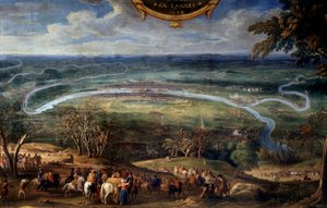 Czyny Ludwika II Burbon, księcia Conde (Bourbon-Conde) (Grand Conde) (1621-1686), blokada Paryża w 1649 podczas malowania Fronde Zbawiciela Le Conte (Leconte, Le Comte, Lecomte) (1659) -1694) XVII-wieczne Chantilly, Musee Conde