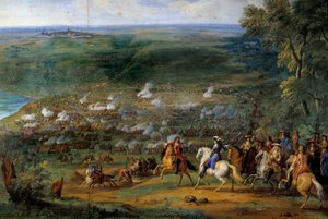 Wojna trzydziestoletnia: „”Widok bitwy pod Rocroy (Rocroi) z dnia 19.05.1643 r. przeciw francuskim wojskom księcia Enghien i hiszpańskim oddziałom Francisco de Melo”” Szczegół, Obraz: Sauveur Le Conte (Leconte , Le Comte, Lecomte) (1659-1694)