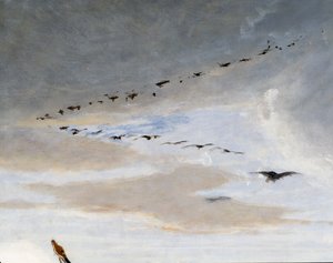 Ptaki w formacji V, fragment Triumfu Mariusza, obraz Francesco Saverio Altamura (1822-1897), olej na płótnie, 234x352 cm, Włochy