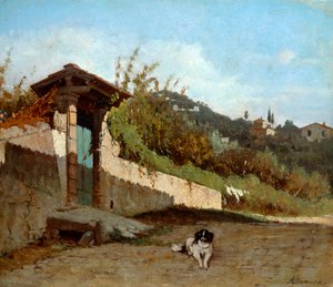 Portyk willi toskańskiej, autorstwa Francesco Saverio Altamura (1826-1897), olej na płótnie, 23x27 cm.