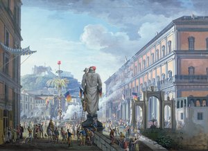 Palazzo Reale, w chwili, gdy drzewo wolności zostało ścięte, a wojska masowo kierowane przez Anglików w 1799, 1800