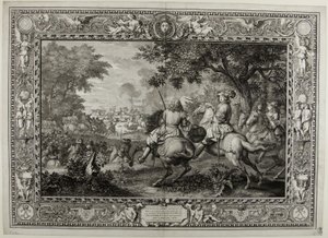 Pokonanie armii hiszpańskiej w pobliżu kanału w Brugii przez wojska króla Ludwika XIV 1667 r.