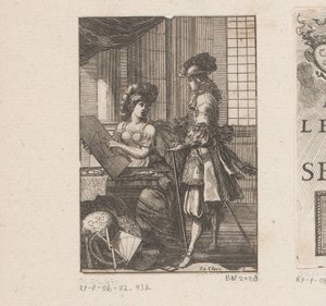 Geometria i młody człowiek z geometrycznym rysunkiem Strona tytułowa dla: Pratique de la géometrie, sur le papier et sur le terenu (...), 1669 autorstwa Sébastien Leclerc (I)
