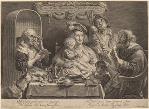 Koncert rodzinny (Jak starzy śpiewają, tak młody twitter) autorstwa Schelte Adams Bolswert after Jacob Jordaens