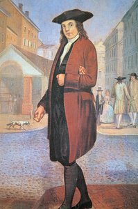 Młody Ben przybywa do Filadelfii, biedny i głodny, z chlebem pod pachą (olej na płótnie) autorstwa School American