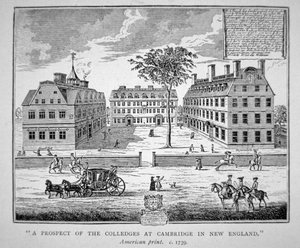 Harvard College, Cambridge, Massachusetts c.1739 (lito) autorstwa School American