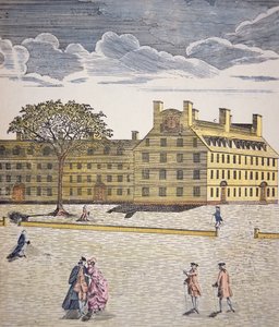 Harvard College, Cambridge, Massachusetts c.1740 (kolor lito) autorstwa School American