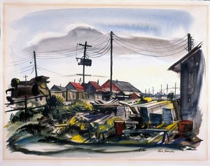 Lumber Camp (akwarela na białawym papierze) autorstwa School American