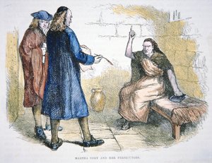 Martha Corey jest oskarżona o czary podczas procesów czarownic w Salem w 1692 roku (kolor lito)