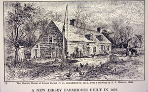 Dom wiejski w New Jersey zbudowany w 1676 r., po rysunku EJ Meekera z 1886 r. (lito) autorstwa School American
