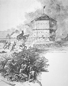 Oblężenie Fort Detroit przez Pontiaca, wodza plemienia Ottawa wiosną 1763 r. (lito)