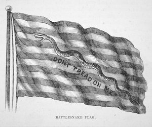 Flaga amerykańskiej marynarki wojennej, którą podnosił John Paul Jones (litografia) autorstwa School American
