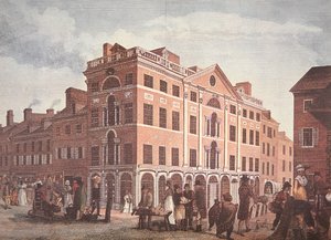 Róg ulicy Trzeciej i Rynku, Filadelfia (kolor lito) autorstwa School American