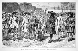 Pociągi podpisujące Deklarację Leislera w 1689 r. (rycina) autorstwa School American