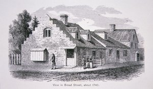 Widok Broad Street, Nowy Jork c.1740 (lito) autorstwa School American