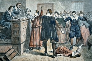 Czarownice z Salem - dziewczyna zaczarowana na procesie w 1692 roku (kolor lito)