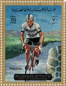 Pieczęć ZEA przedstawiająca rowerzystę Rogera Pingeona (Ne 1940)