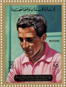 Pieczęć ZEA przedstawiająca rowerzystę Rogera Riviere (1936-1976)