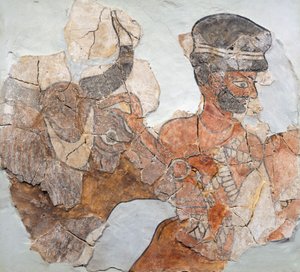 Fresk przedstawiający ofiarę ze stanowiska archeologicznego Mari (obecnie Tell Hariri), Syria,