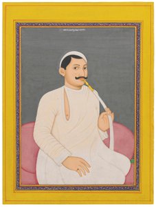 Siedzący portret Ram Chandry Lahiri, Dewana z Cooch Bewar (1829 - 1842, ok. 1840 (nieprzezroczyste pigmenty wzmocnione złotem na papierze) autorstwa School Bengali