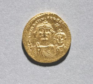 Solidus z Herakliuszem i jego synem Herakliuszem Konstantynem (awers), ok. 616-625 (złoto) (patrz CVL 499741 na rewersie)