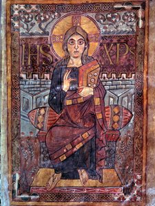 Sztuka karolińska: Chrystus w majestacie (w chwale). Miniatura z rękopisu „Evangeliaire de Godescalc, Ecole du Palais de Charlemagne” (folio 3), kopia Godescalca ze skarbca Saint-Sernin de Toulouse, Bibliotheque du Louvre, 781-783. BN, Paryż