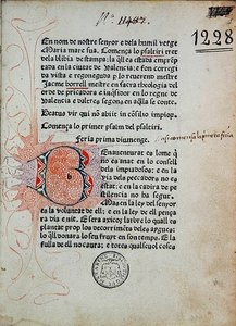 Inc 1228 Psałterz Bonifacego Ferrera, poprawiony przez Jaime Borrella, wydrukowany przez Nicolausa Spindelera w Barcelonie w 1480 (druk i tusz na papierze) autorstwa School Catalan