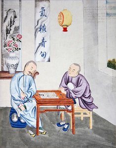 Gra strategiczna w Chinach, koniec XVIII wieku (akwarela na papierze) autorstwa School Chinese