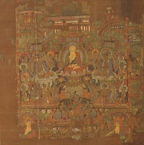 Ch.1.iii.02 Raj Bhaisajyaguru, VIII-IX w., Tunhuang (farba do tkanin na jedwabiu) autorstwa School Chinese