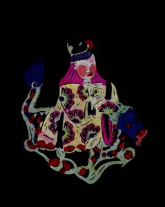 Chiński bóg dosiadający smoka. Wycinanka z malowanego papieru lub "Jian Zhi", chińska sztuka ludowa, Pekin. autorstwa School Chinese